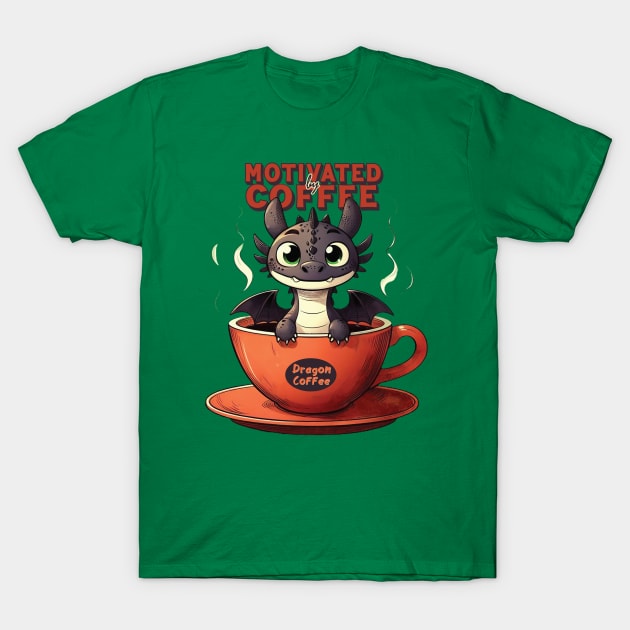 Motivated by Coffee // Funny Dragon T-Shirt by Trendsdk